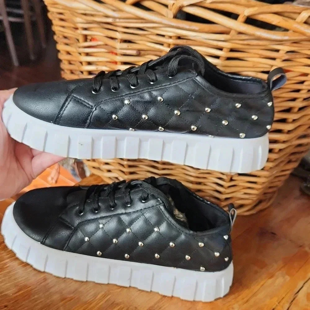 Quilted Embellished Sneakers sz 10‎ Black edgy punk - Picture 6 of 15